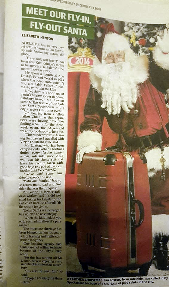 The Advertiser feature Meet Our Fly-In, Fly-Out Santa about a Book a Santa performer flown in for the Sydney Santa Spectacular