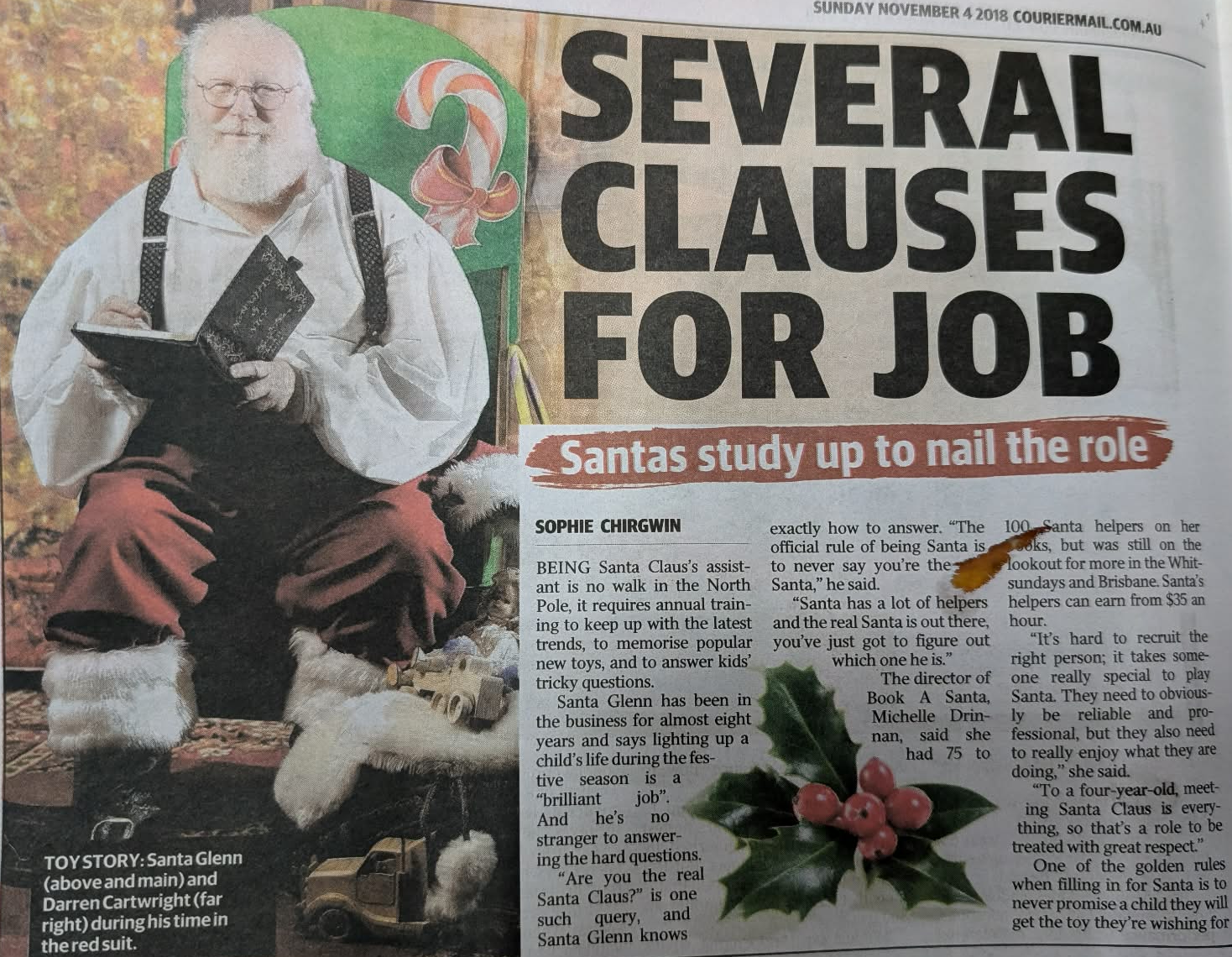 The Courier-Mail feature Several Clauses For Job quoting Book a Santa director Michelle Drinnan