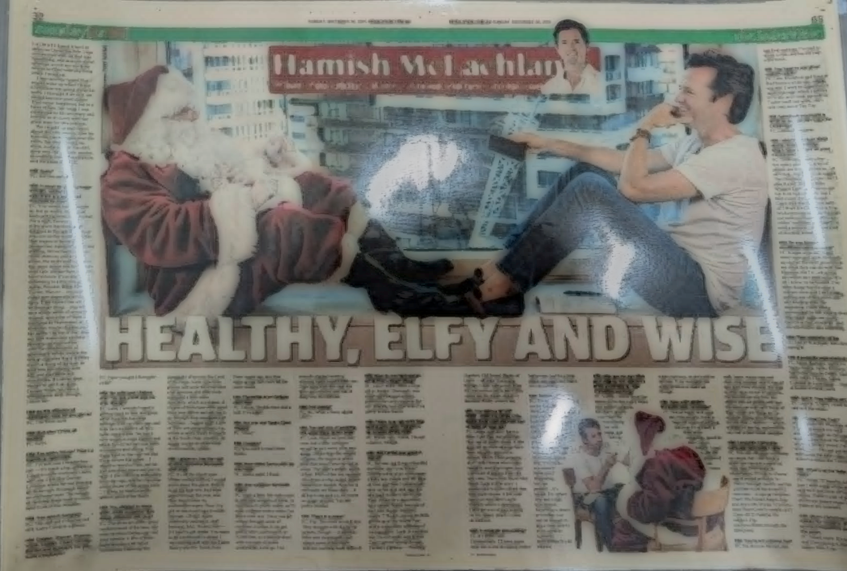 Sunday magazine Hamish McLachlan interview Healthy Elfy And Wise featuring a Book a Santa Santa